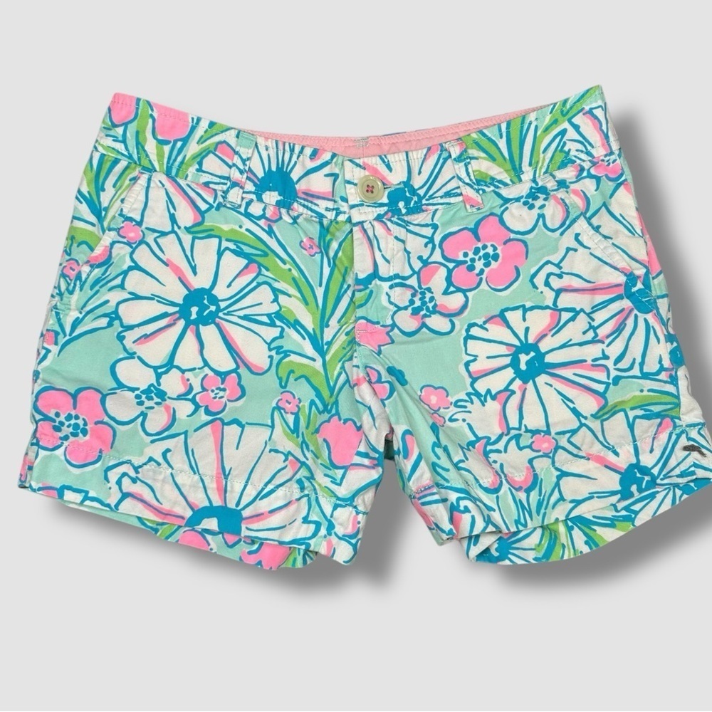 Lilly Pulitzer Callahan Short Size 2 Splish Splash Blue Pink Floral Mid Rise